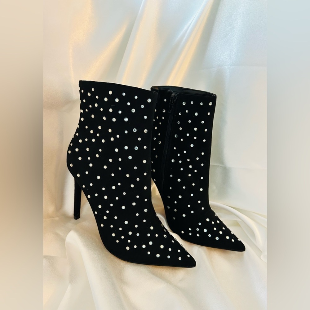 Express Black Studded Heeled Ankle Boots - Picture 7 of 8